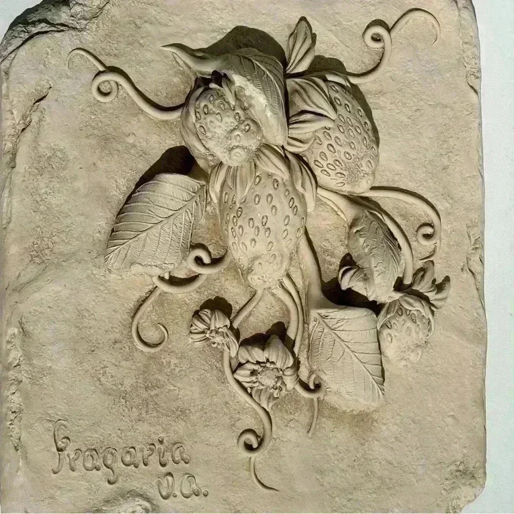 Stunning clay bas relief wild strawberries wall hanging sculpture